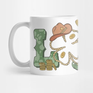 LOVE Saint Patricks Day Green Shamrock Irish Lucky Clovers Western Cowboy Mug